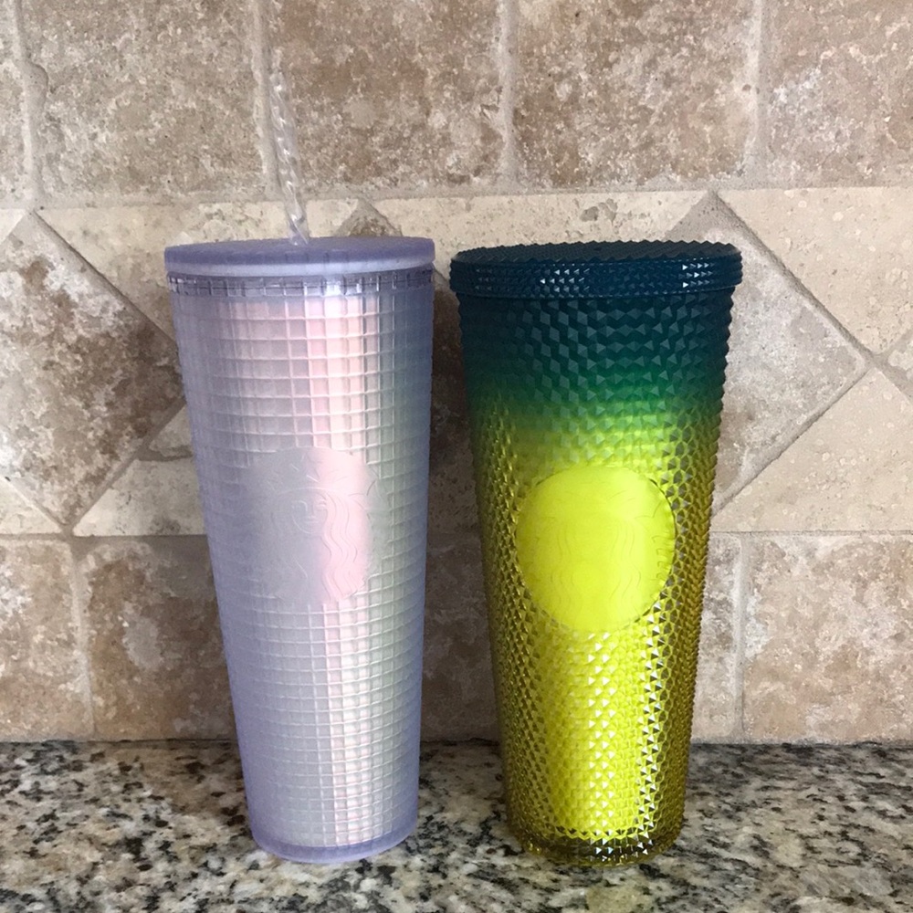 Starbucks Lemon Gradient Studded Tumbler and Iridescent Unicorn Grid Tumbler